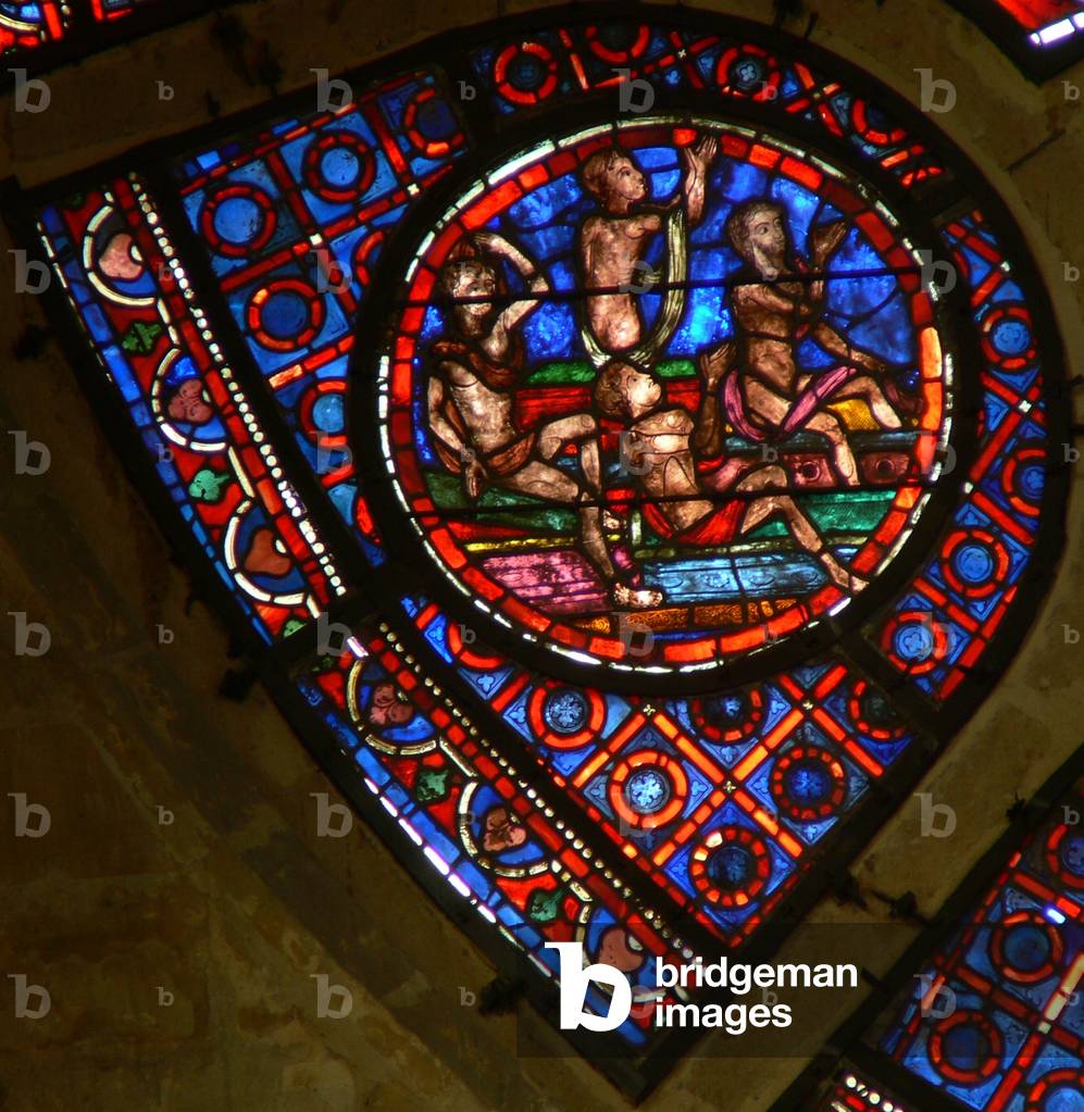 Window Ww depicting a scene from the Last Judgement: souls rising at the sound of the trumpet (stained glass)