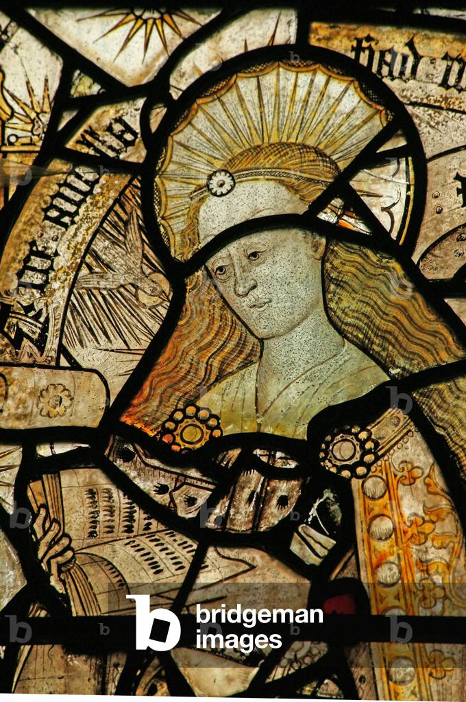 The East window (Ew) depicting the Virgin Mary at the Annunciation (stained glass)