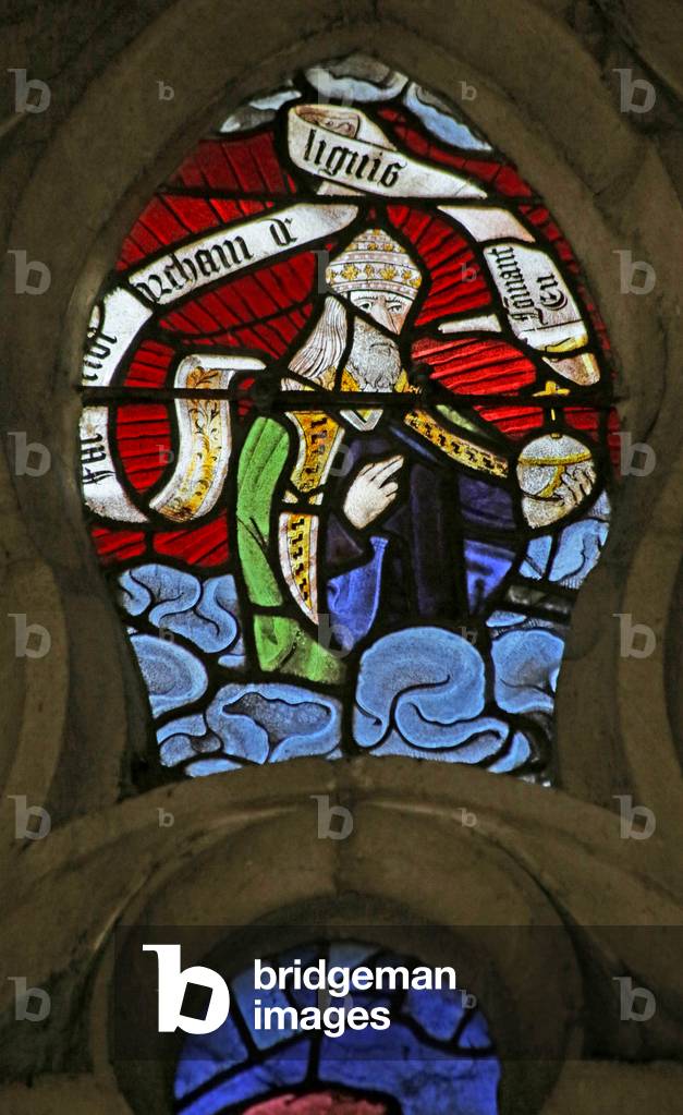 Window depicting God instructing Noah (stained glass)