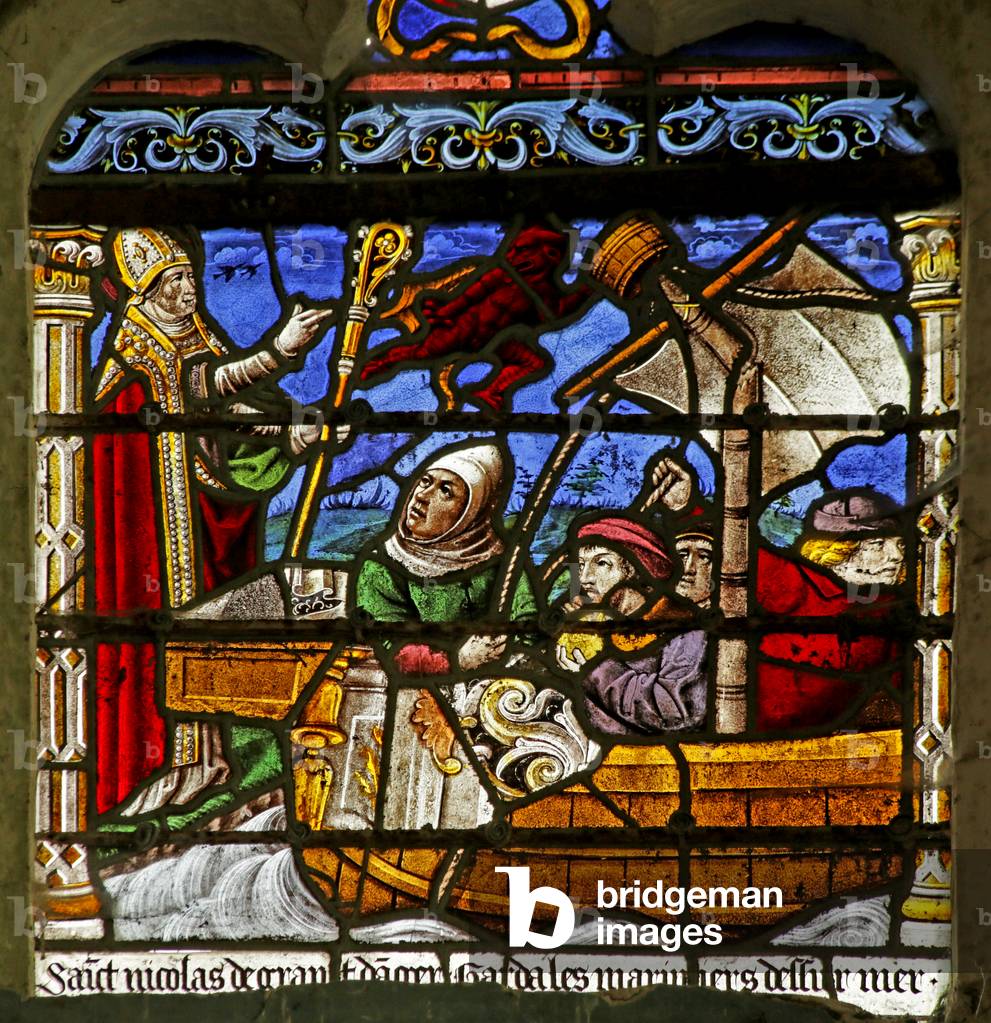 Window depicting Saint Nicholas saving a boat in distress (stained glass)