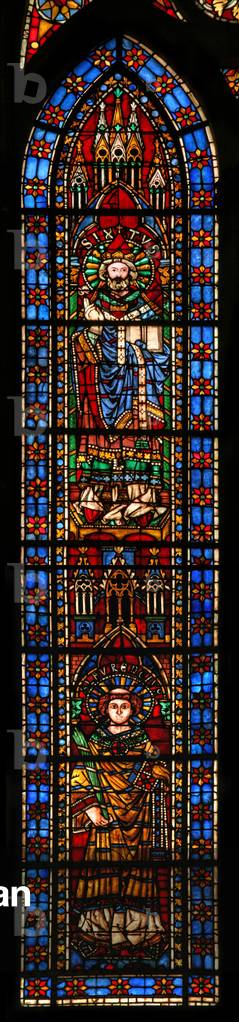 Window w201 depicting St Lawrence and Sixtus (stained glass)