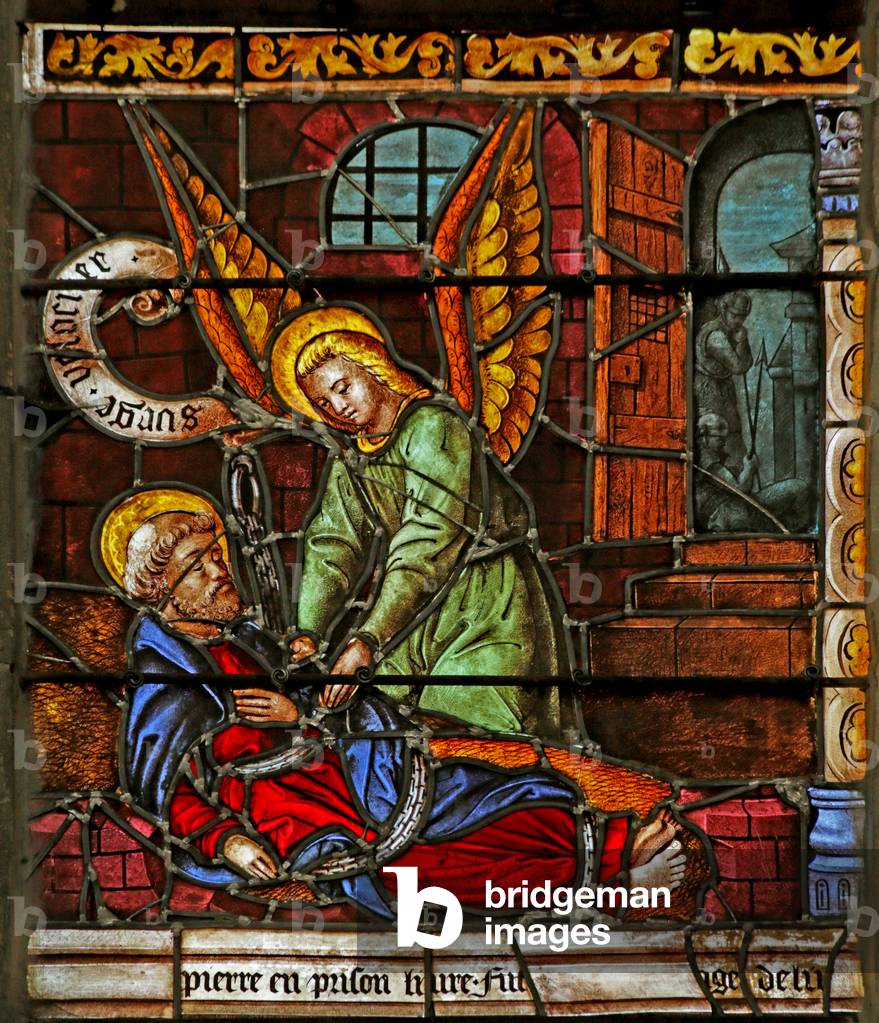 Window depicting Saint Peter imprisoned and visited by an Angel (stained glass)