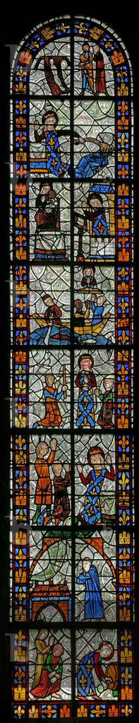 Window n1 depicting scenes from the Life of Saint Radegonde (stained glass)