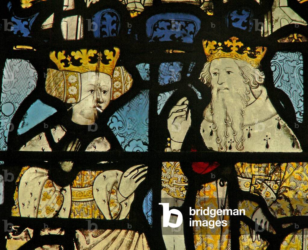 Window s5 depicting a king and a queen (stained glass)