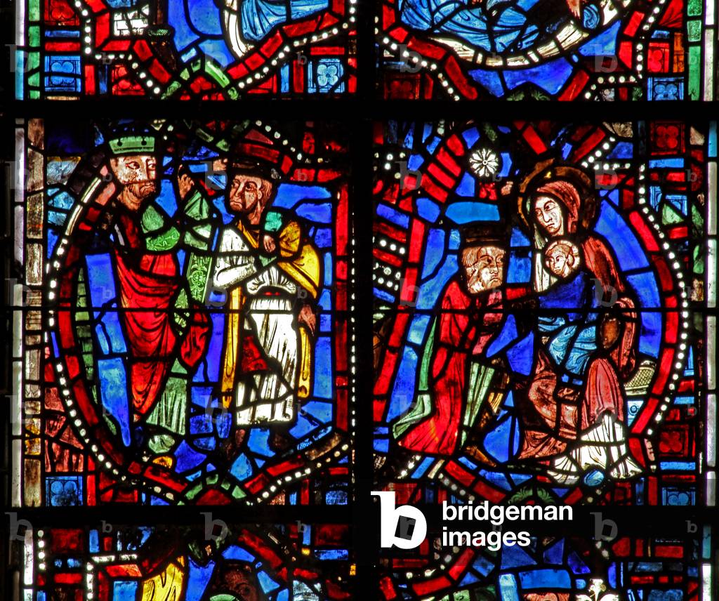 Window w100b depicting the Adoration of the Magi (stained glass)