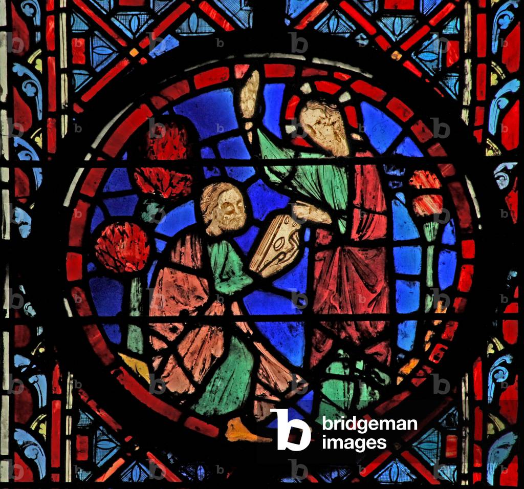 Window w11  God gives the book to Jeremiah Jer I 17 (stained glass)
