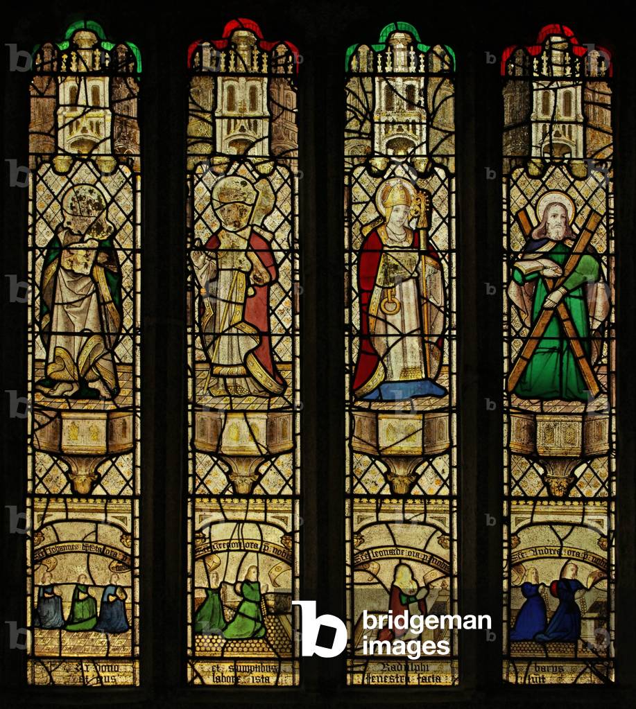 Window n2 depicting St John, St Gregory, St Leonard and St Andrew (stained glass)