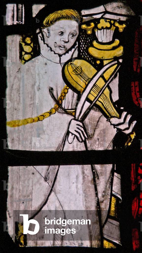 Window S6 depicting a musician with rebec (stained glass)