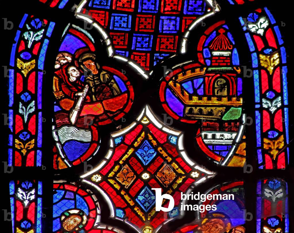 Window w1 depicting a scene from the life of St Mary Magdalene - the saint- travels to Marseille (stained glass)