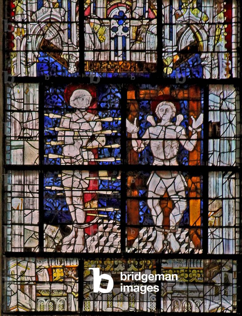 Window w115 depicting St Sebastian and St Quentin (stained glass)