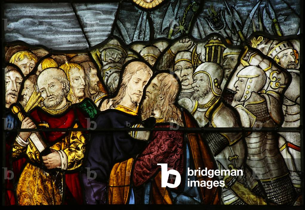 Window depicting Christ's betrayal in Gethsemene, 1500-10 (stained glass)