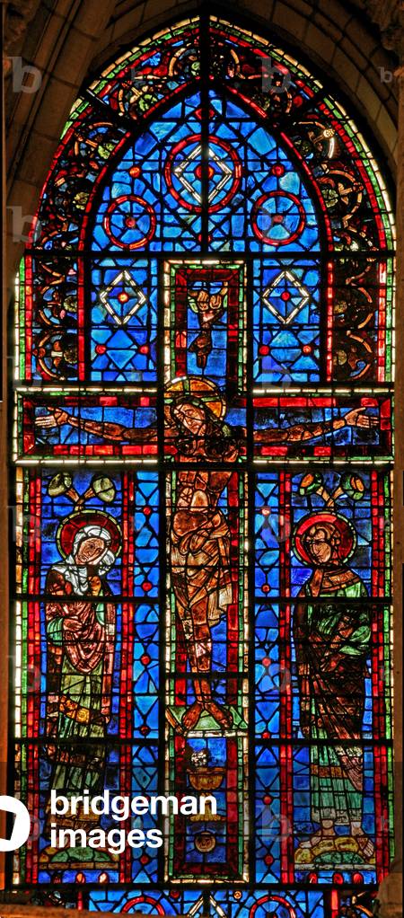 Window 100 depicting the Crucifixion with the Virgin Mary and St John (stained glass)