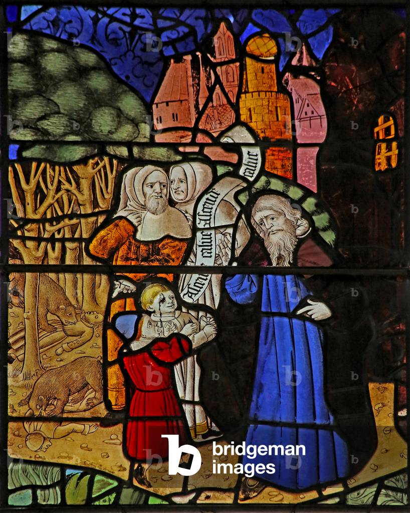 Window s2 depicting the prophet Elisha being mocked (stained glass)