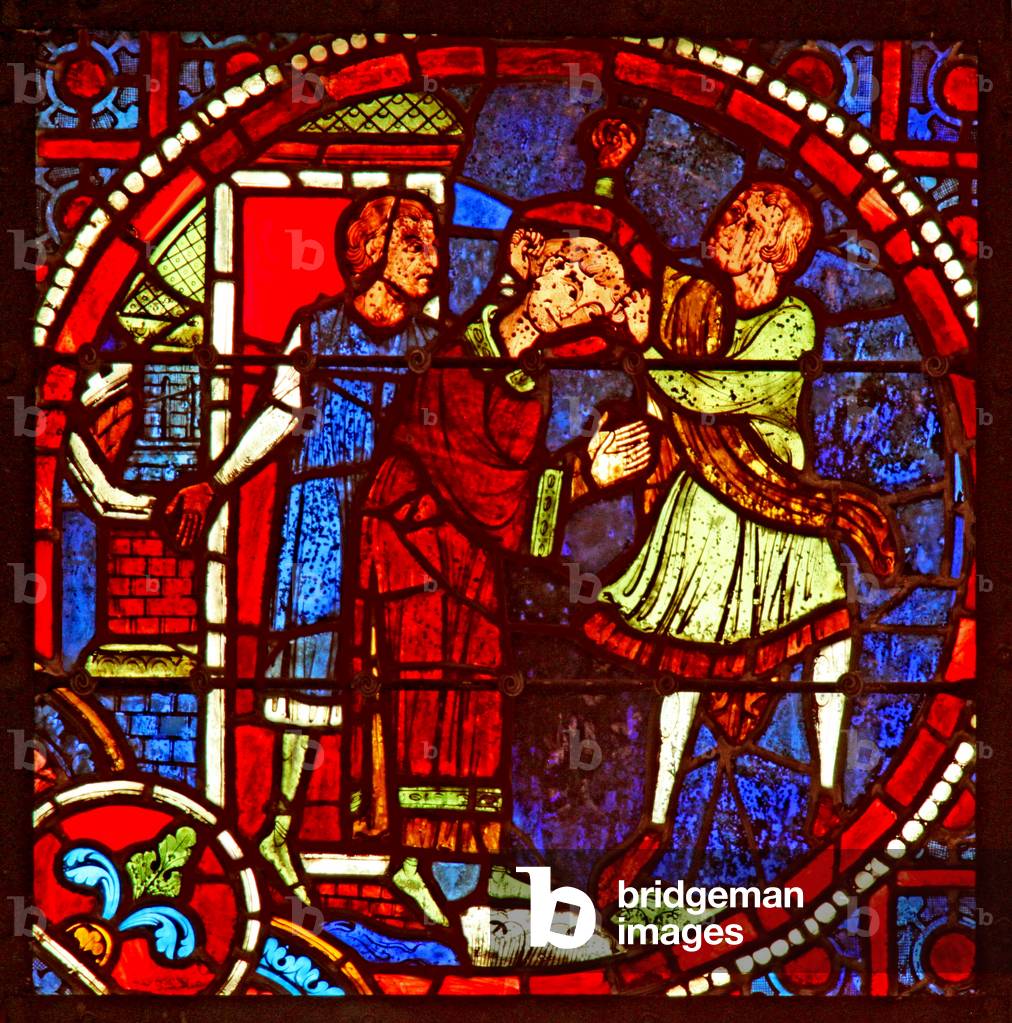 Window w1 depicting St Stephen is led off to be stoned (stained glass)