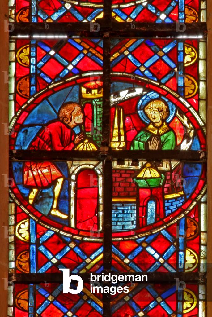 Window w211 depicting St Vincent converts his jailer (stained glass)