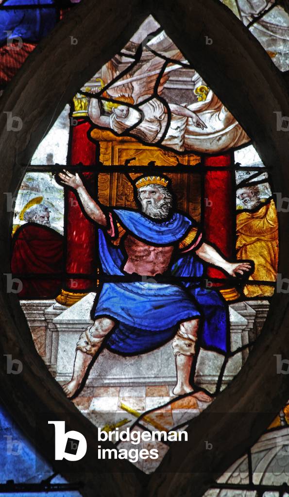 Window w13 depicting St Peter scene; Herod harrassed by an angel (stained glass)