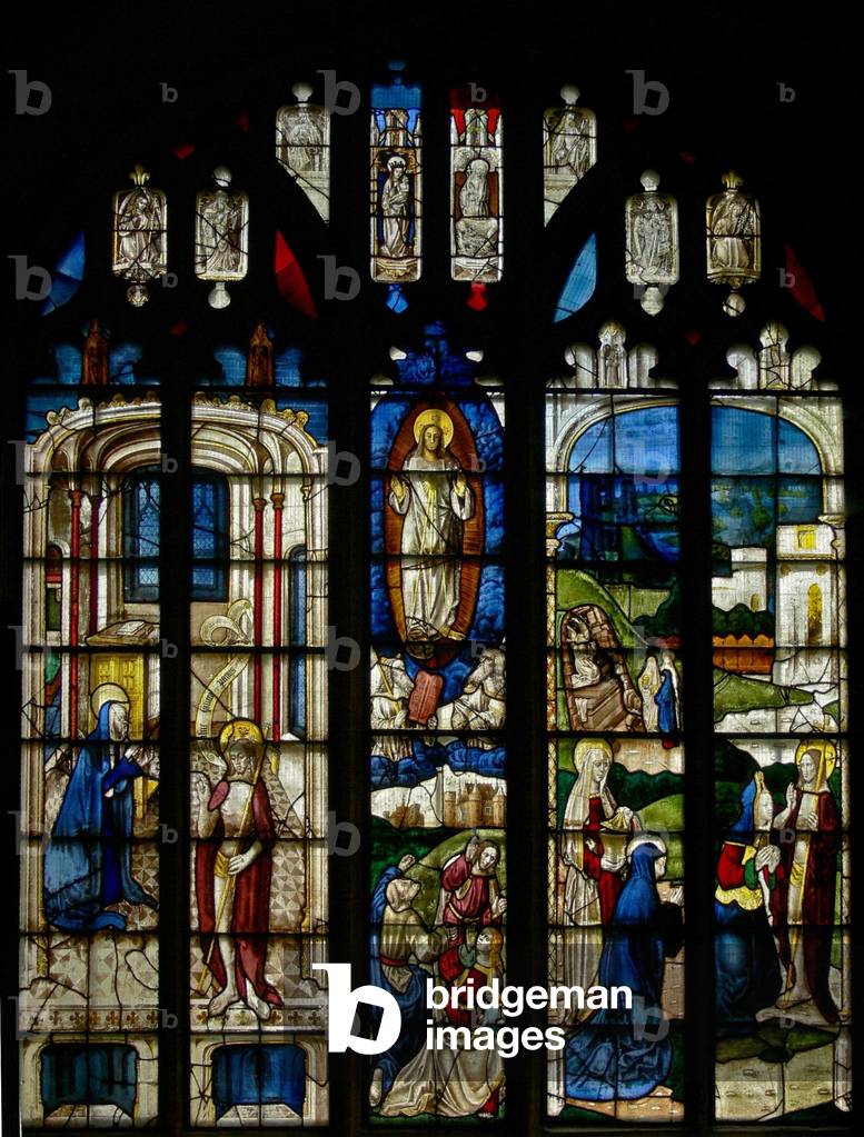 Window s3 depicting the Transfiguration and Resurrection scenes (stained glass)