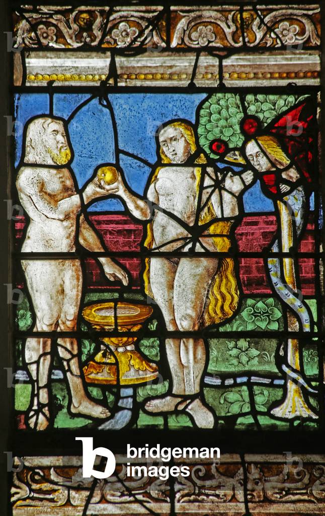 Window depicting Adam, Eve, the Serpent and the Forbidden Fruit (stained glass)