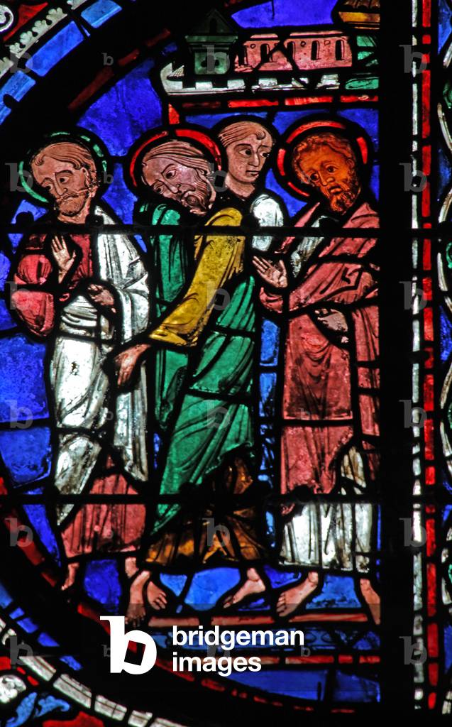 Witnesses at the funeral of the Virgin (w42) (stained glass)