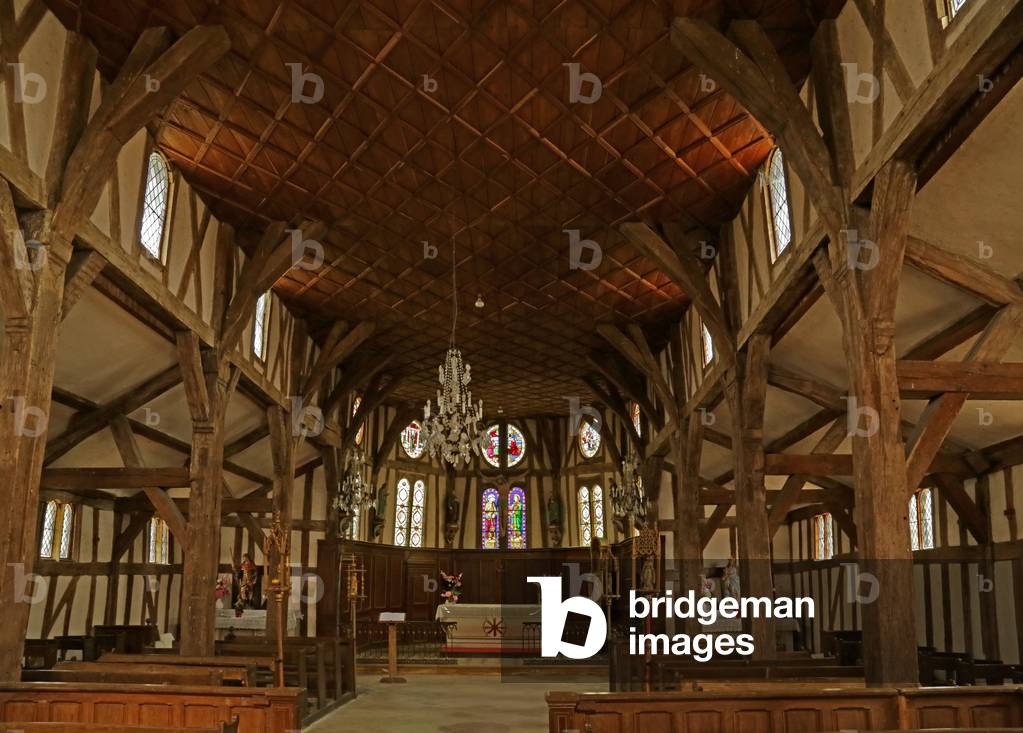 Interior View of the wooden church (stained glass)