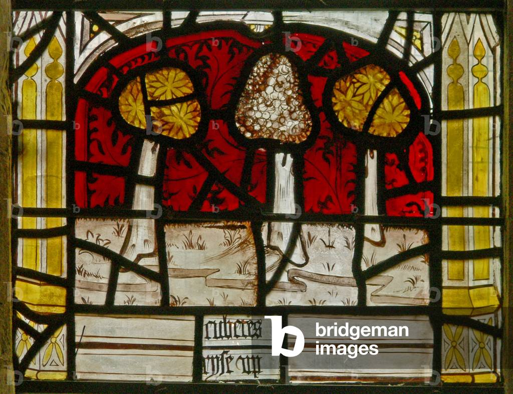 Window N3 depicting the Last Fifteen Days of the World (the Pryke of Conscience window): the sea rises to submerge the trees (stained glass)