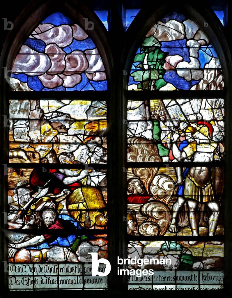 Window w128 depicting Moses and the Crossing of the Red Sea (stained glass)