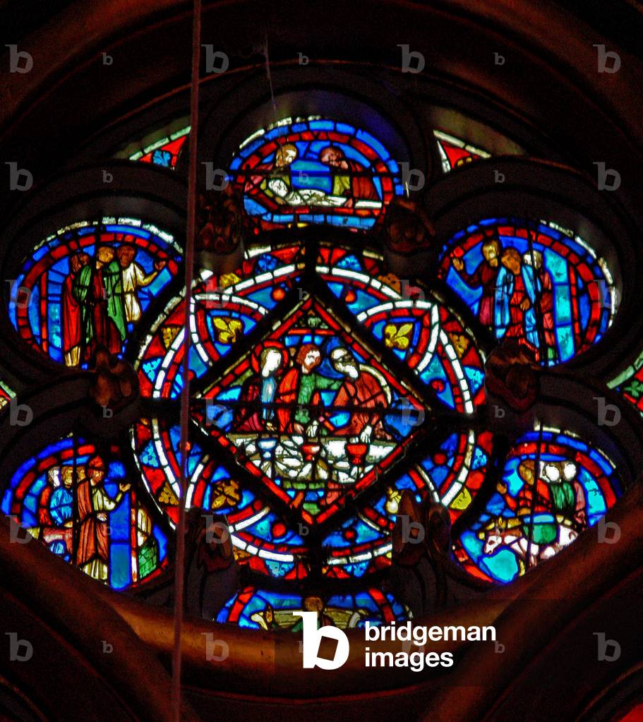 Window w2 the marriage feast of Joseph; his death (stained glass)