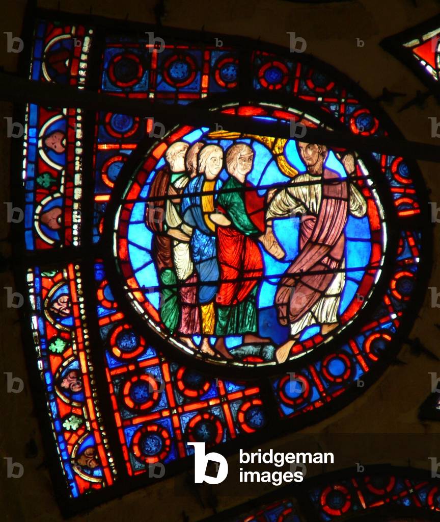 Window Ww depicting a scene from the Last Judgement: souls rising and being taken to heaven (stained glass)
