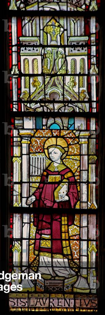 Window w12 depicting St Lawrence (stained glass)