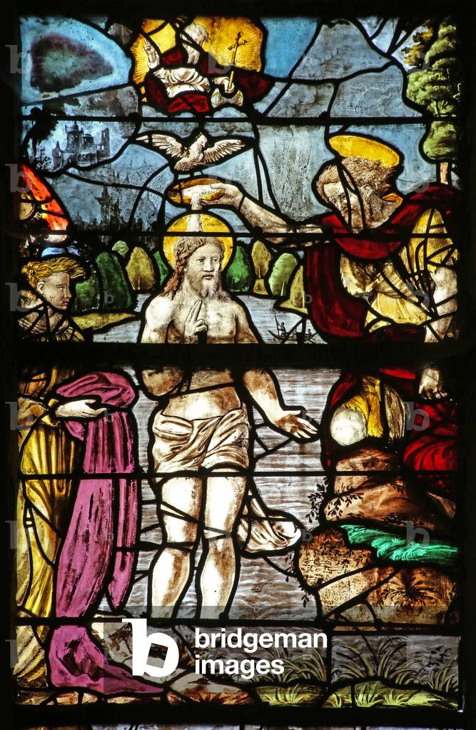 Window depicting Baptism of Christ in the River Jordan (stained glass)