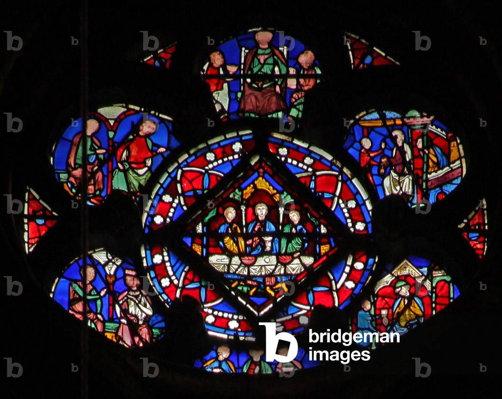 Window w12  the descendants of Job have a festival (stained glass)