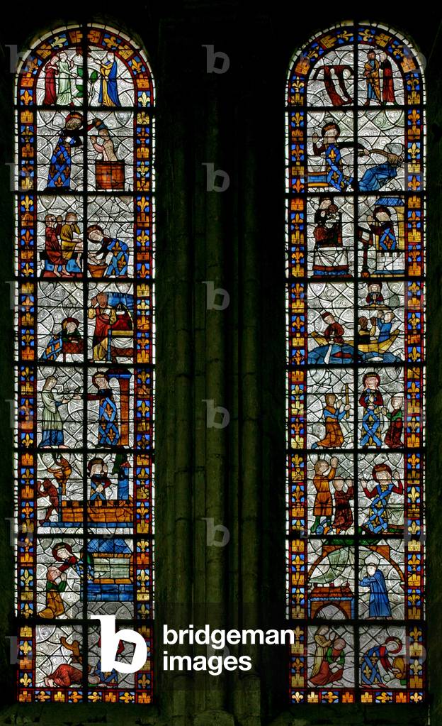 Window n1 depicting scenes from the Life of Saint Radegonde (stained glass)