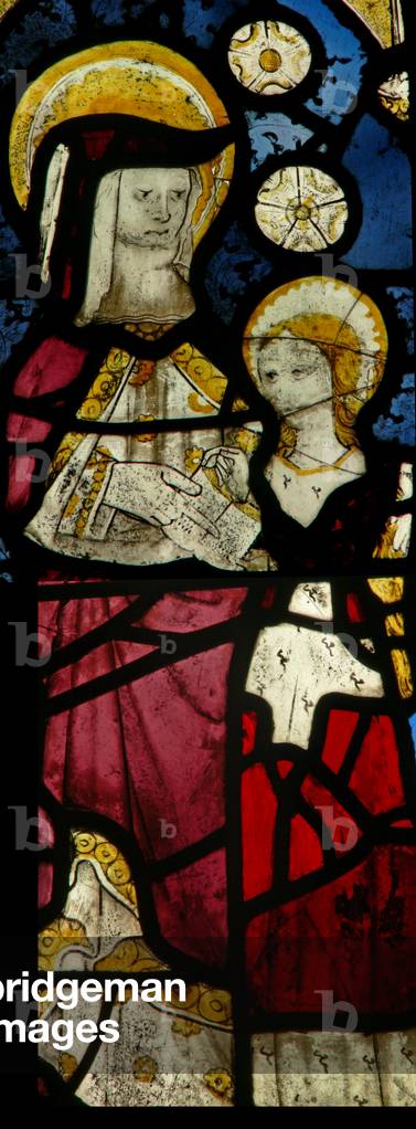 Window S-chapel-S6 depicting St Anne Teaching the Virgin to read (stained glass)