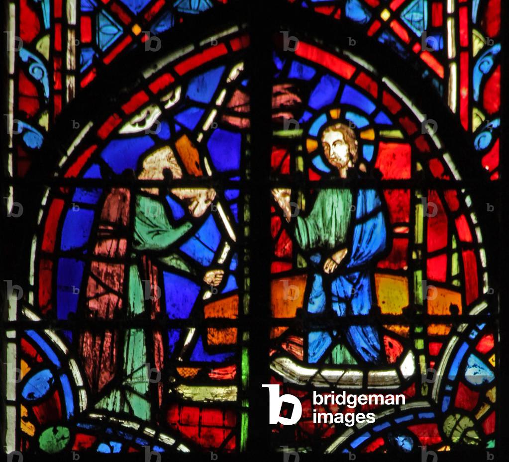Window w11  the daughter of Judah drinking the wine of God's anger. Lam I 15 (stained glass)