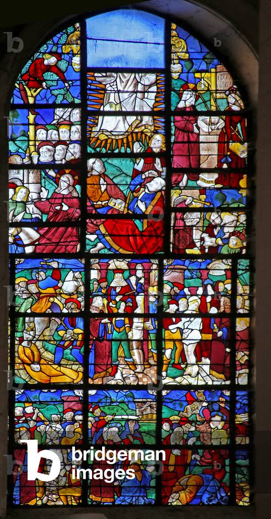 Window depicting Scenes from the life of Saint Barbara, of the Passion and the Transfiguration (stained glass)