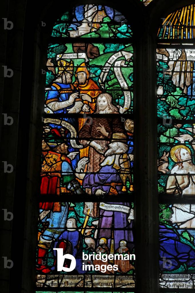 Window w20 depicting St John the Baptist being interrogated (stained glass)