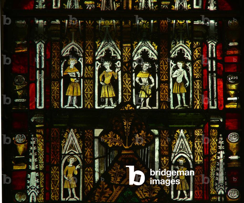 A window in the Lady Chapel depicting canopy figures (stained glass)