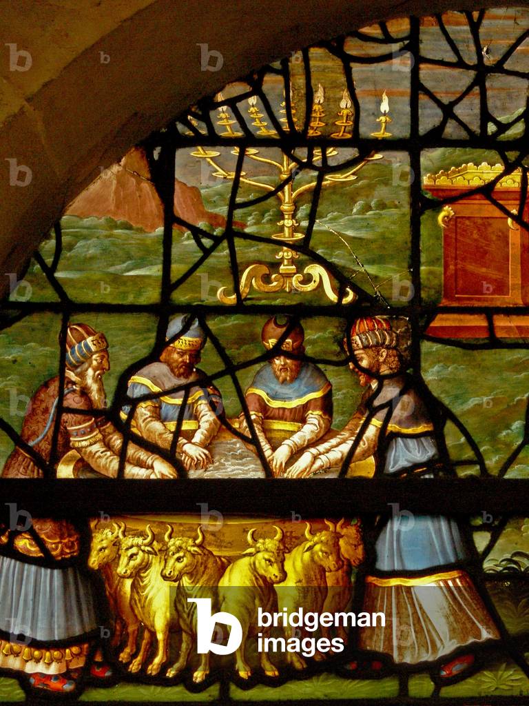 Window Charnier-7 depicting the washing of hands before entering the temple (stained glass)