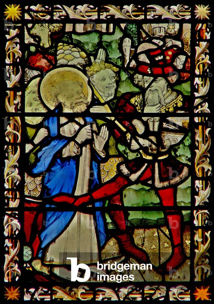 The east window depicting St Peter with the Emperor Nero (stained glass)