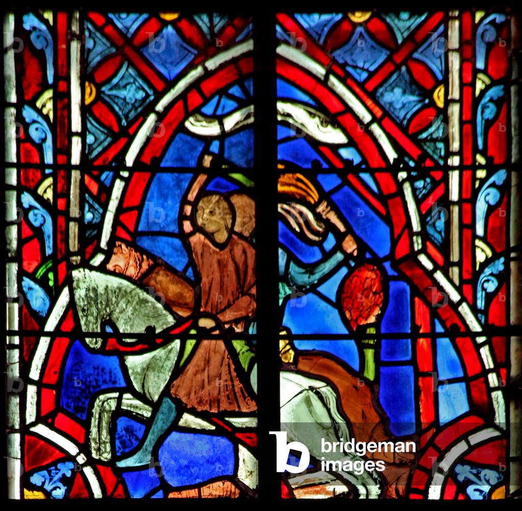 Window w5  the Punishment of the officials of Succoth. Judges VIII 1-17 (stained glass)