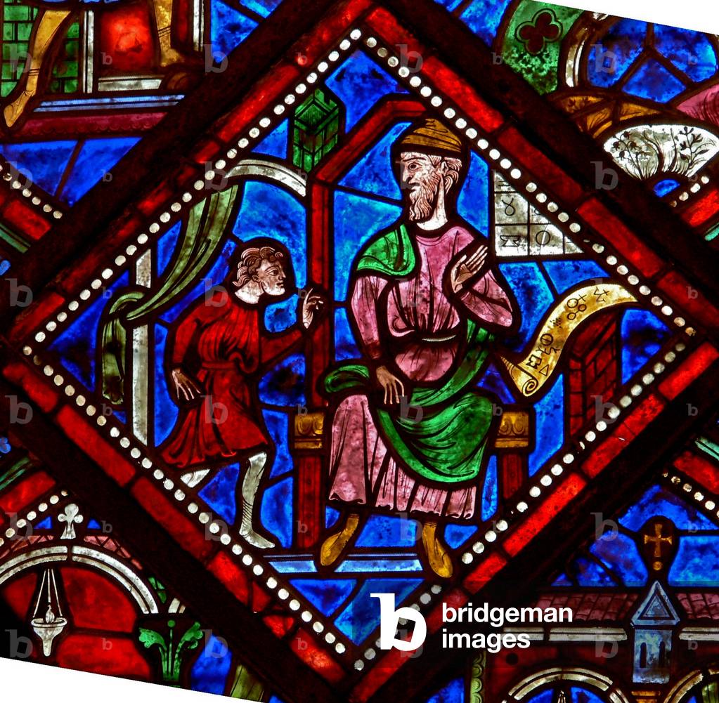Window w6 depicting the Miracle of the Jewish boy - tells his father that he took communion (stained glass)