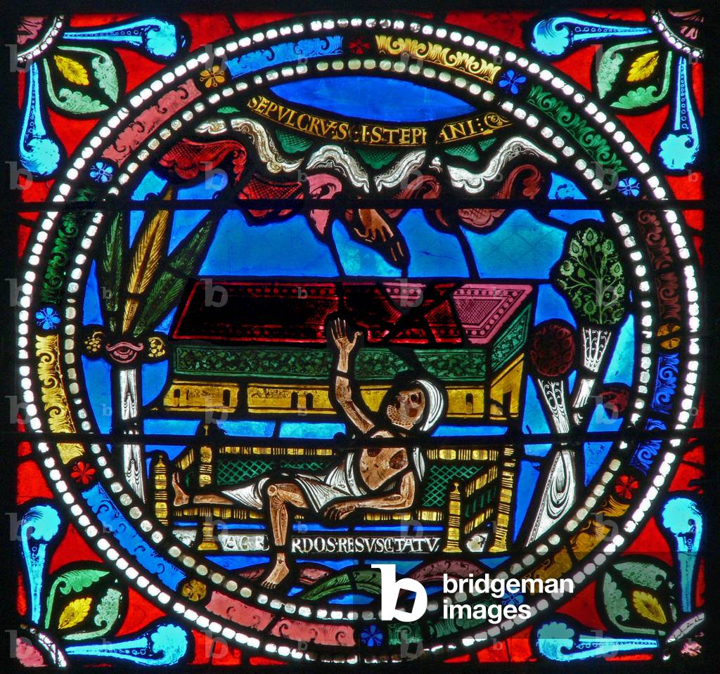 Window wXVII depicting a priest - resurrecting (stained glass)