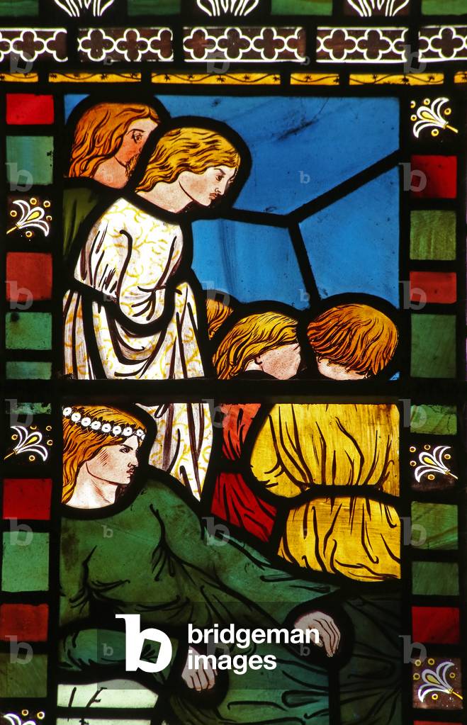 People attending St Paul preaching at Athens (stained glass)