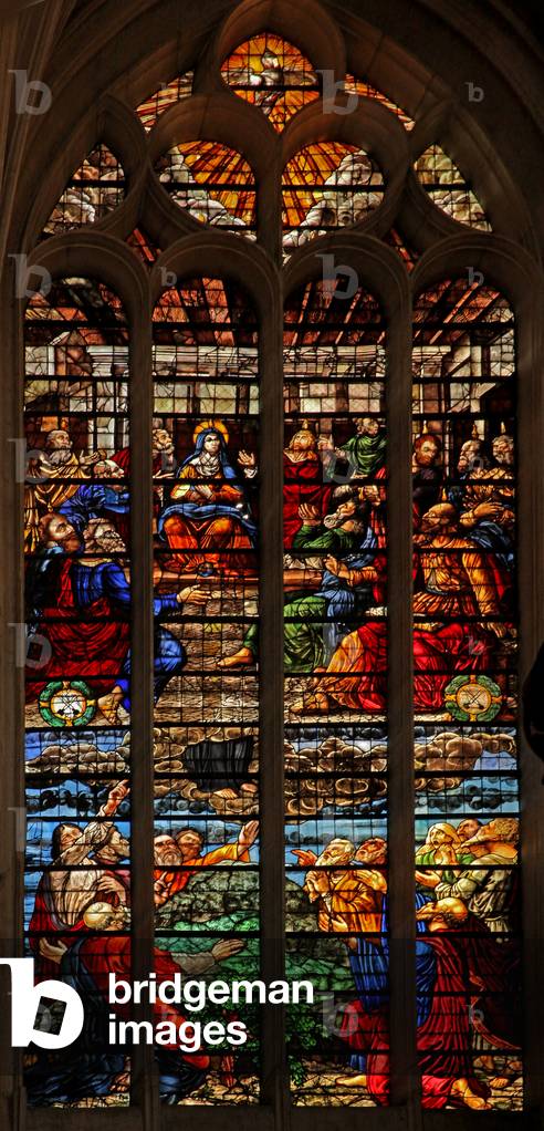 Window w126 depicting the Ascension and Pentecost (stained glass)