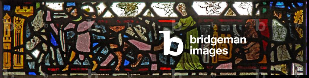 Window w40 depicting a border panel with a fox chase (stained glass)
