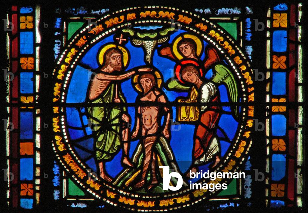 Window s2-C depicting the Jordan Baptism (stained glass)