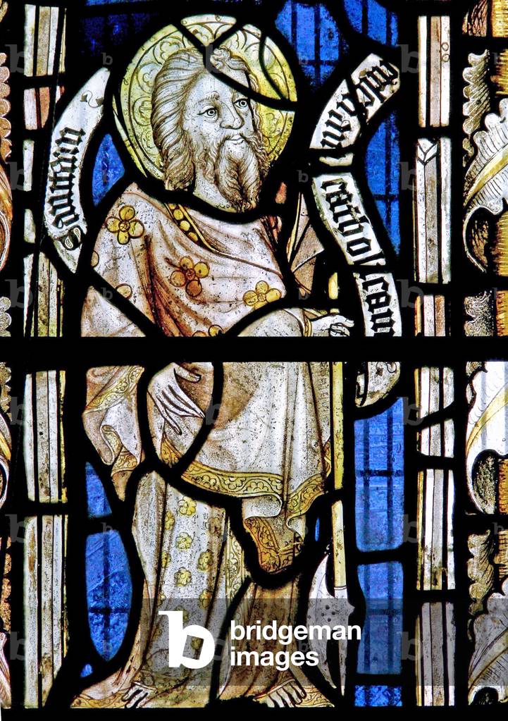 A south window depicting St Matthew (stained glass)
