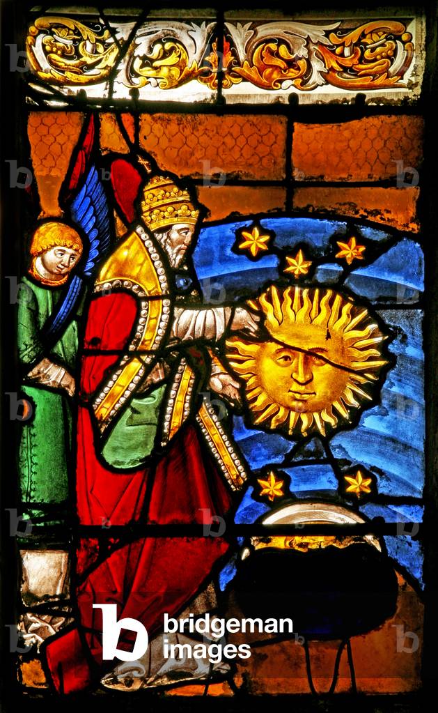 Window w2 depicting the Creation of the sun and moon (stained glass)