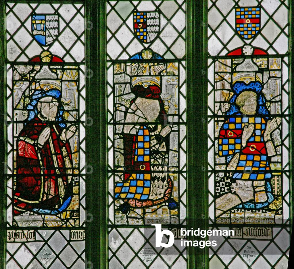 Window w5 depicting Sir Ralph Joscelin, Elizabeth Joselin / Clifford, Sir Robert Clifford (stained glass)