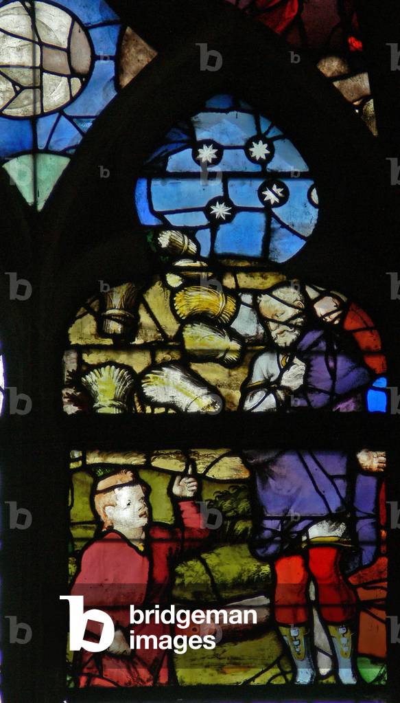 Window w117 depicting Joseph recounts his dream (stained glass)